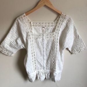 FREE PEOPLE crochet peasant blouse